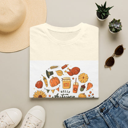 Hello Autumn T-Shirt — Cozy Fall Pumpkin & Sunflower Graphic Tee