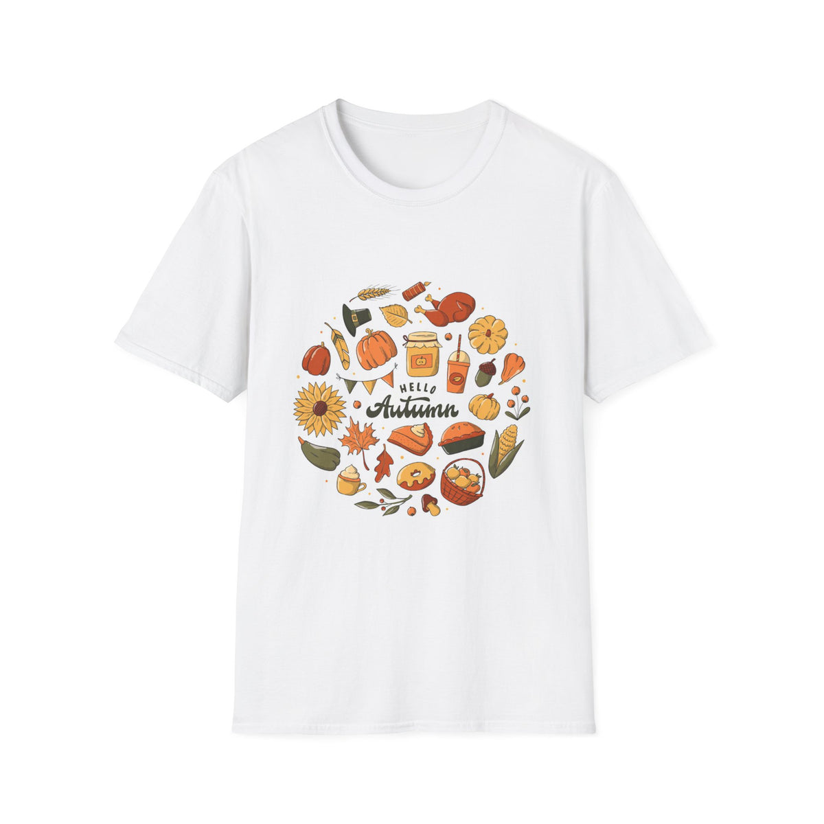 Hello Autumn T-Shirt — Cozy Fall Pumpkin & Sunflower Graphic Tee