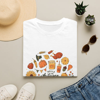 Hello Autumn T-Shirt — Cozy Fall Pumpkin & Sunflower Graphic Tee
