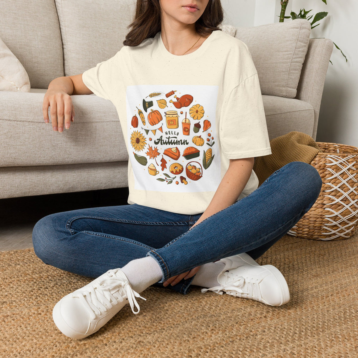 Hello Autumn T-Shirt — Cozy Fall Pumpkin & Sunflower Graphic Tee