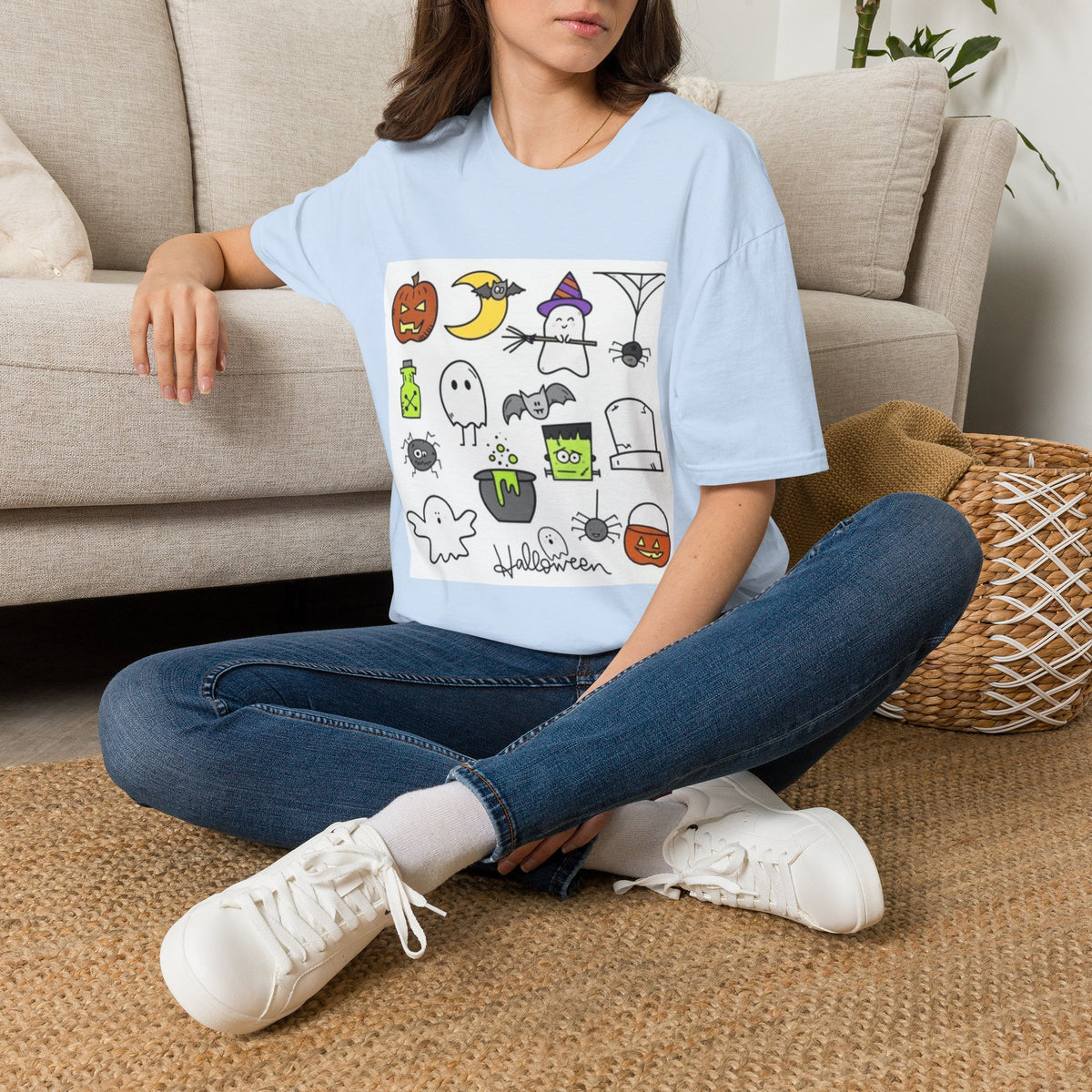 Halloween Icons T-Shirt — Cute Graphic Tee with Ghosts, Pumpkins & Ghouls
