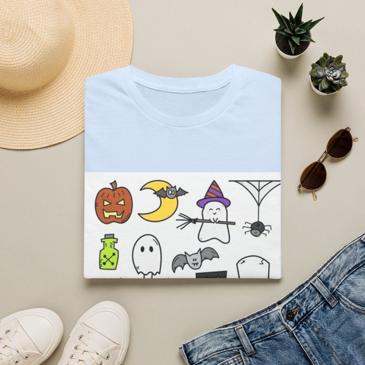 Halloween Icons T-Shirt — Cute Graphic Tee with Ghosts, Pumpkins & Ghouls