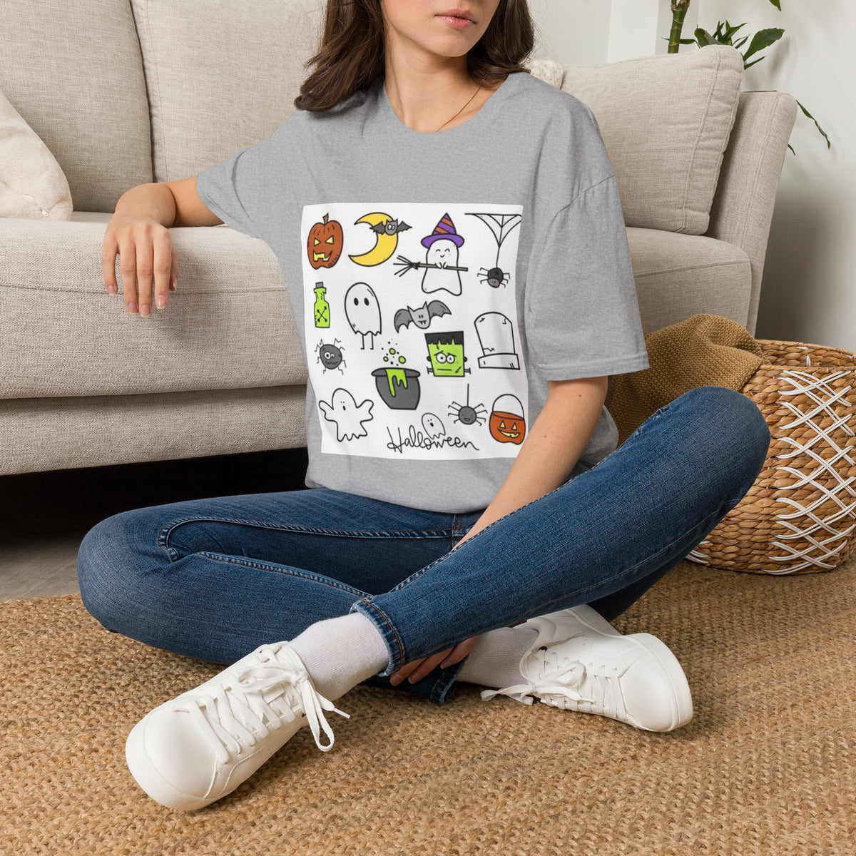 Halloween Icons T-Shirt — Cute Graphic Tee with Ghosts, Pumpkins & Ghouls