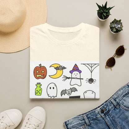 Halloween Icons T-Shirt — Cute Graphic Tee with Ghosts, Pumpkins & Ghouls