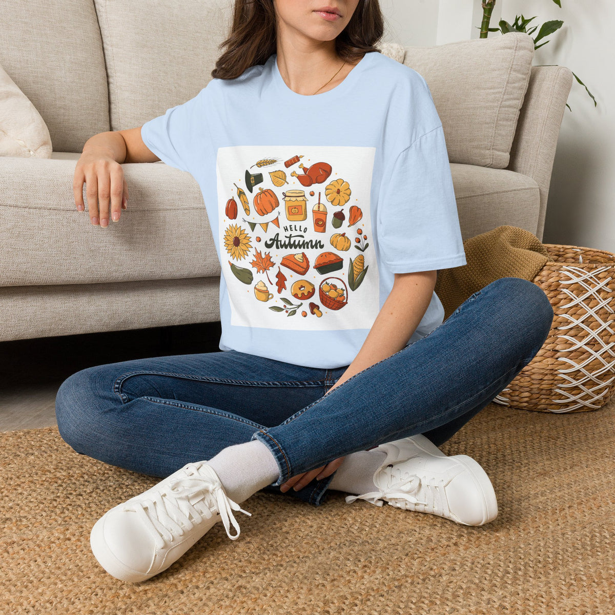 Hello Autumn T-Shirt — Cozy Fall Pumpkin & Sunflower Graphic Tee