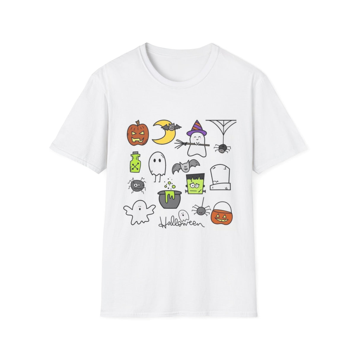 Halloween Icons T-Shirt — Cute Graphic Tee with Ghosts, Pumpkins & Ghouls