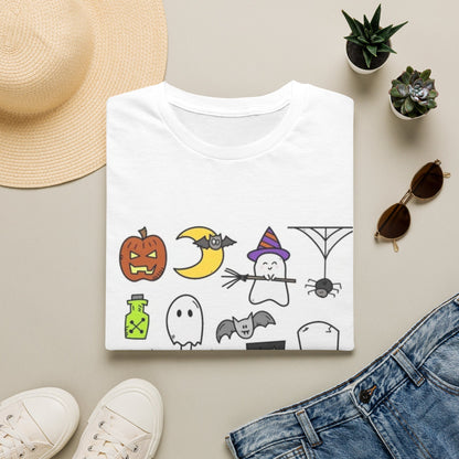 Halloween Icons T-Shirt — Cute Graphic Tee with Ghosts, Pumpkins & Ghouls